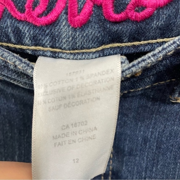 [12] Girls Levi’s Funky Fuchsia Pink Bejewelled Diamond Flare Leg Blue Jeans - Picture 9 of 11